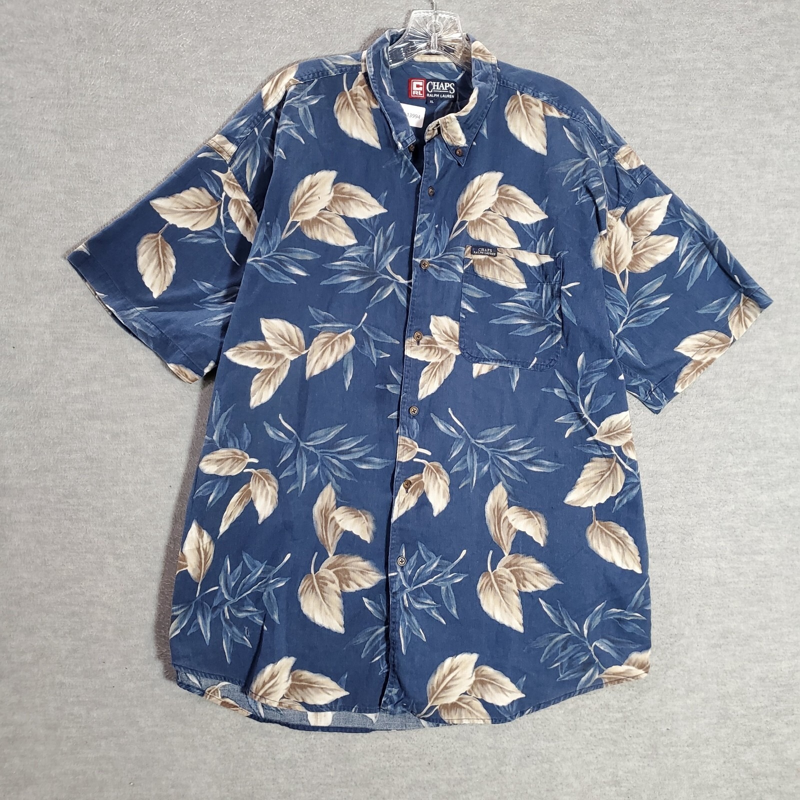 Chaps Ralph Lauren Men Button Up Shirt Xl Blue Hawaiian Pocket Short Sleeve